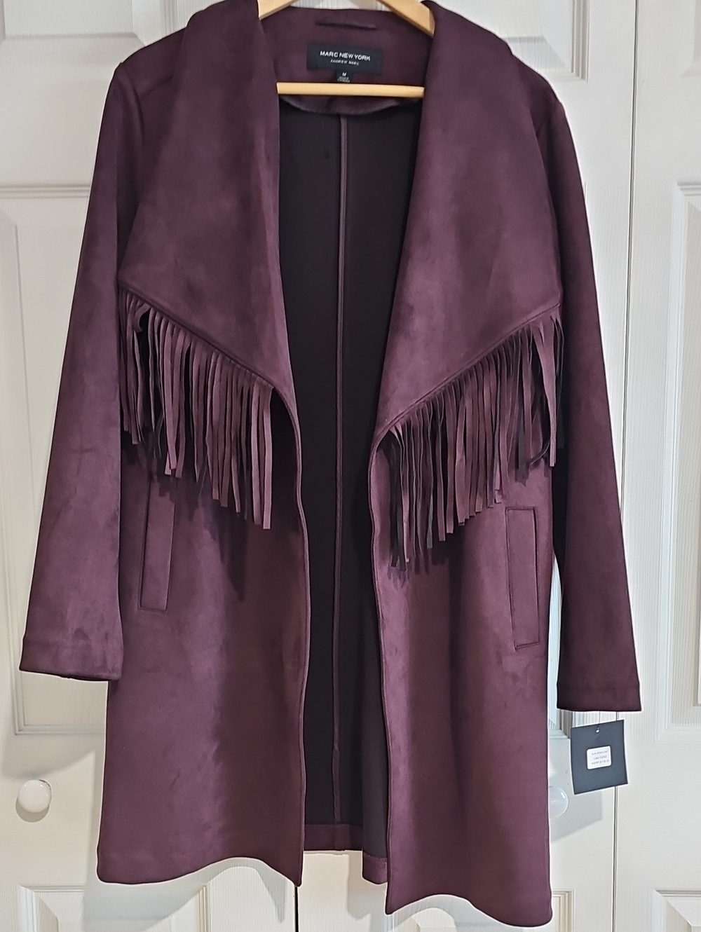 Marc New York Andrew Marc Purple Faux Suede Fringe Duster Jacket Size M NWT